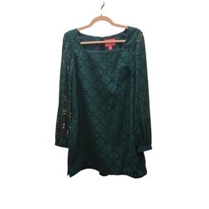 Lilly Pulitzer Dark Green Eyelet Lace Long Sleeve Romper Square Neck Green 12